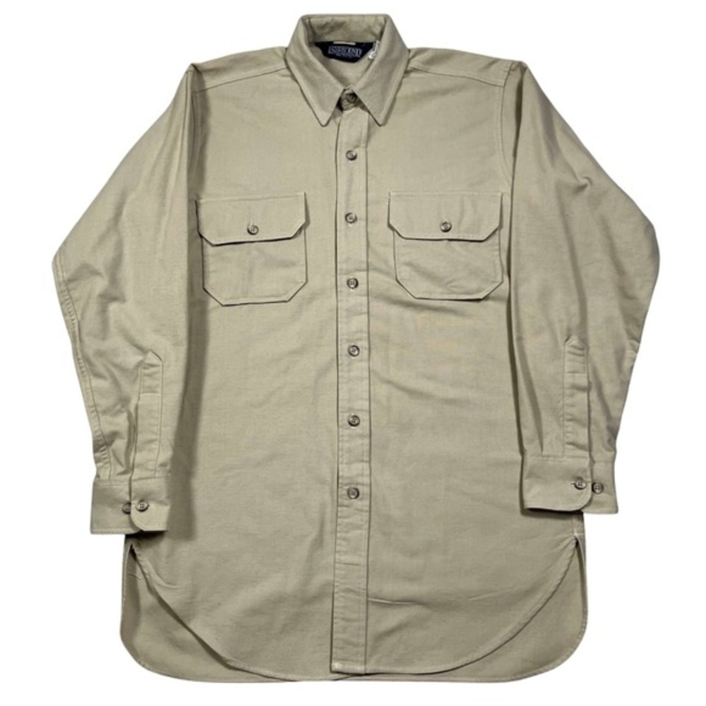 VTG 90s Lands‎ End Mens Small Khaki Cotton Canvas Long Sleeve Shirt Made USA